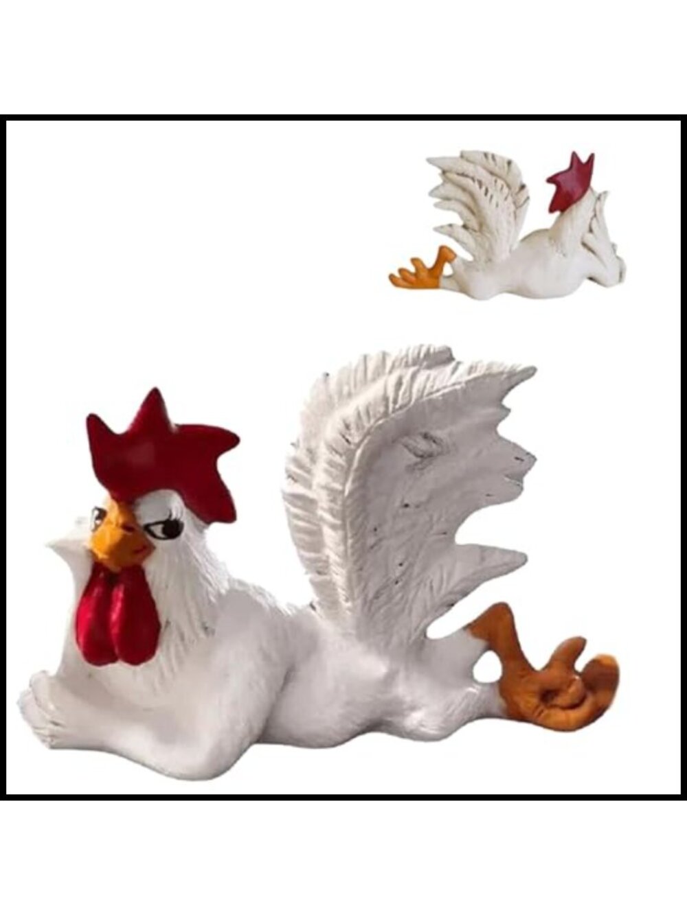 Resin Rooster Figurine Statue Lying Farm Animal Tabletop Decor